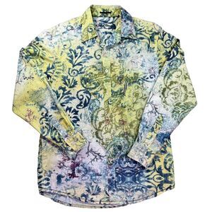 Indigo Palms Denim Co. Dress Shirt Mens Medium Floral Splash Bahama‎ Paisley Art